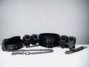 High-quality BDSM bondage set featuring Italian leather cuffs