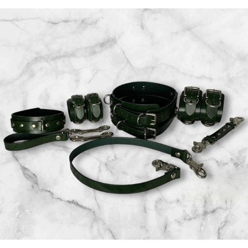 High-quality leather BDSM Kit Essentials with secure metal buckles, designed for comfort and durability by Femitex