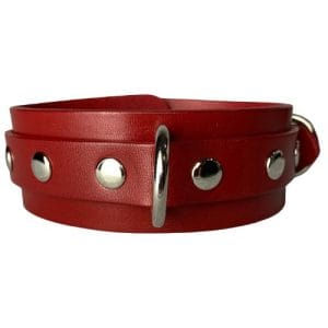 BDSM collar red leather with adjustable buckle for submissives