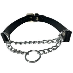Martingale Chain Choker Necklace - 1 inch wide handmade Italian leather, adjustable Goth and Punk style collar