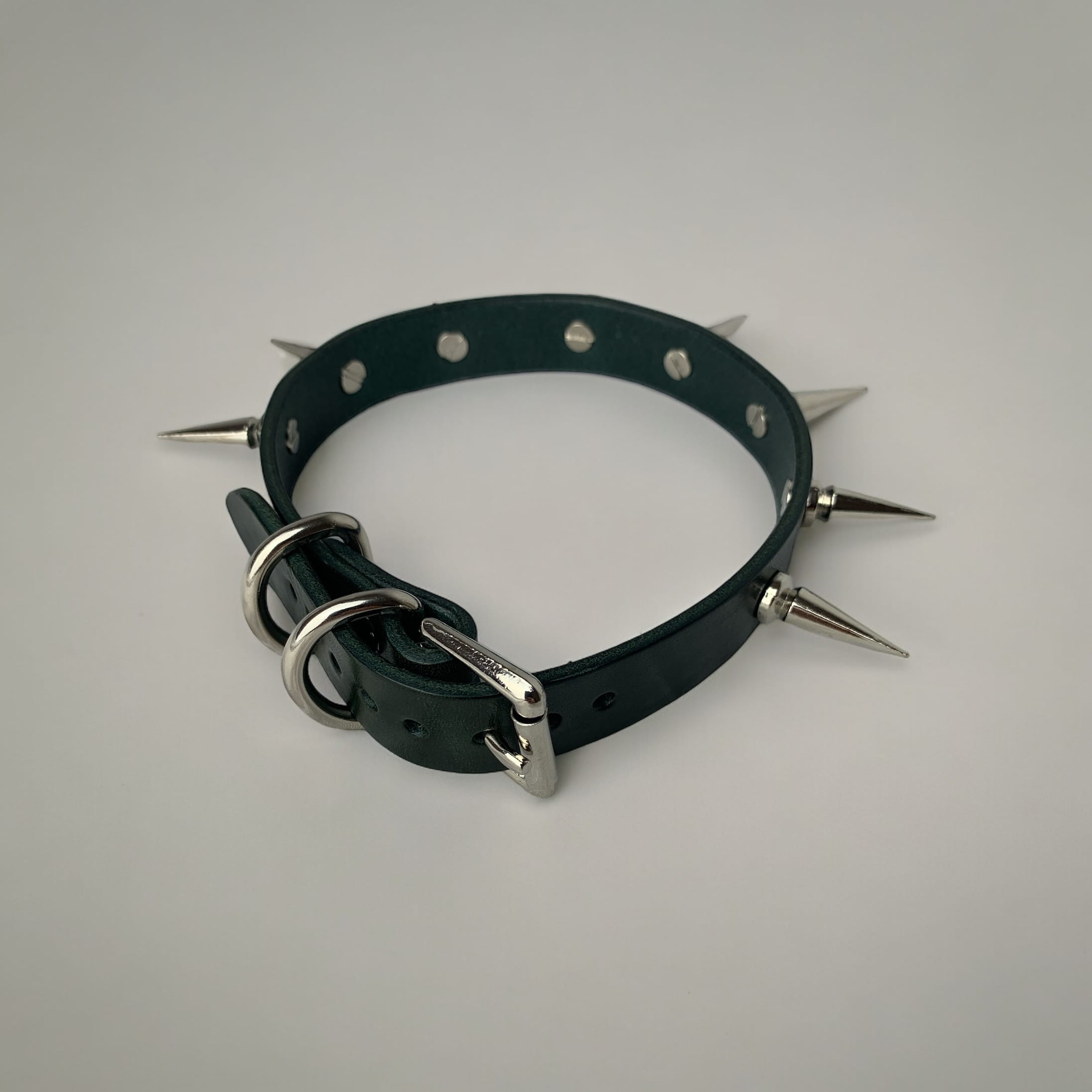 Elegant black leather choker with gothic spikes, Leather Spiked Collar Long Gothic Day Choker Black
