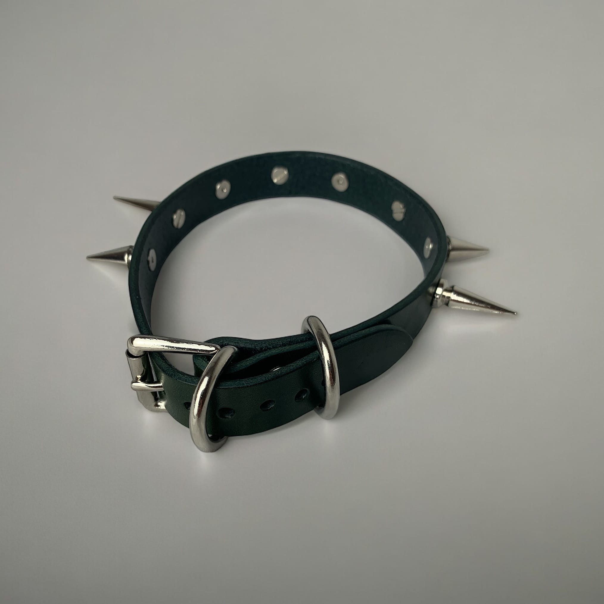Close-up of Mixed Size Spike Real Leather Collar with Italian leather