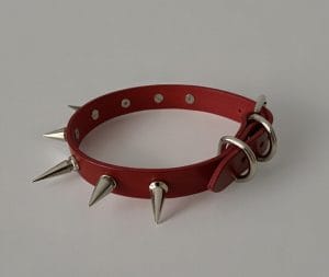 Red leather spiked choker for BDSM – women’s adjustable collar