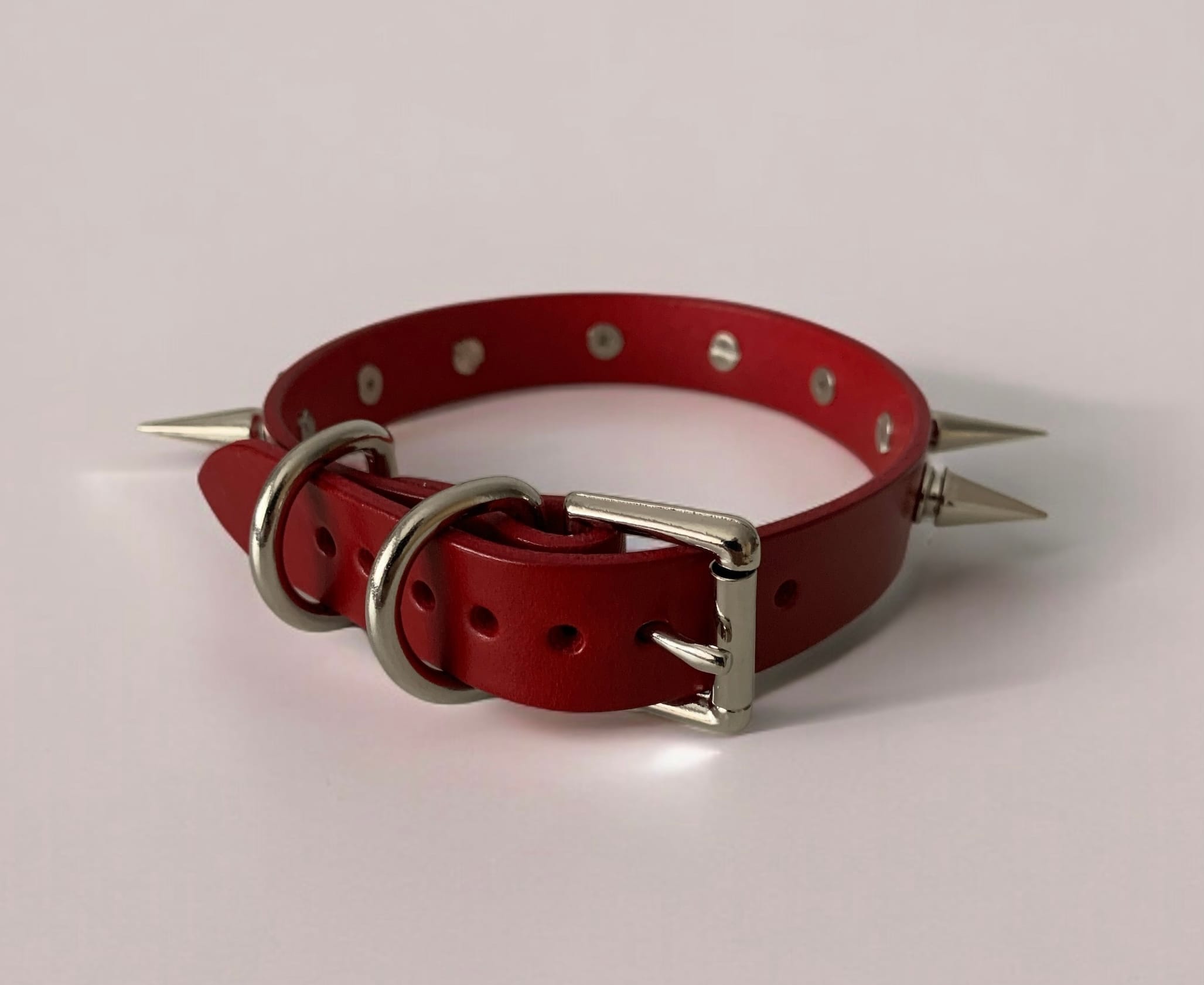 Handmade red spiked BDSM collar in various sizes for women