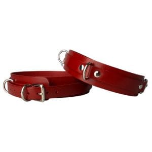 Crimson Desire Leather Bondage Thigh Cuffs Red