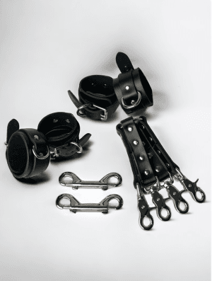 Noir Seduction Hog-Tied BDSM Kit With Handcuffs & Ankle Cuffs