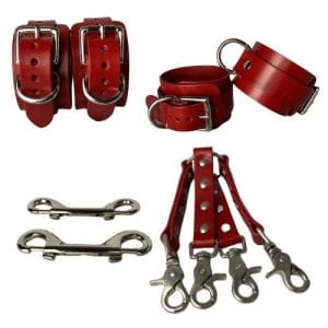 Crimson Desire Hog-Tied BDSM Kit Handcuffs & Ankle Cuffs Red